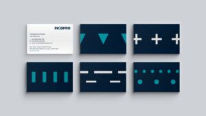 INCOPRO business card designs demonstrating the brand design system