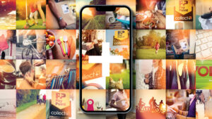 Montage of Collect Plus brand imagery and a mobile device showcasing the smartphone app.