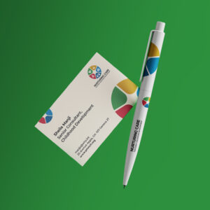 World Health Organisation: Nurturing Care business card and promotional pen design following the brand design system and guidelines