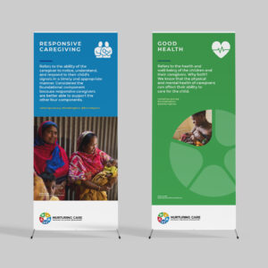 World Health Organisation: PMNCH Nurturing Care pop up event banners following the brand design system and guidelines