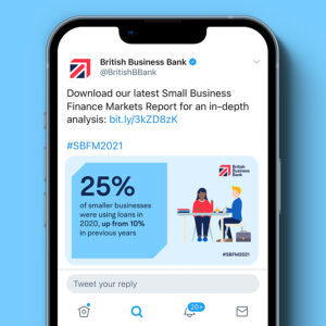 British Business Bank social media graphic and statistic in the brand style