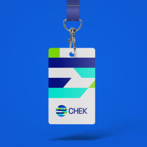 CHEK promotional event lanyard featuring the brand logo