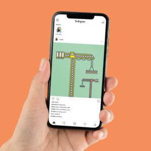 The London Plan social media illustration. Mayopr of London. Hand holding mobile device on orange background